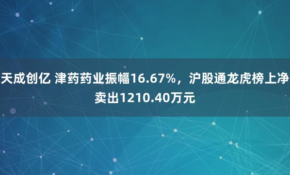 天成创亿 津药药业振幅16.67%，沪股通龙虎榜上净卖出1210.40万元