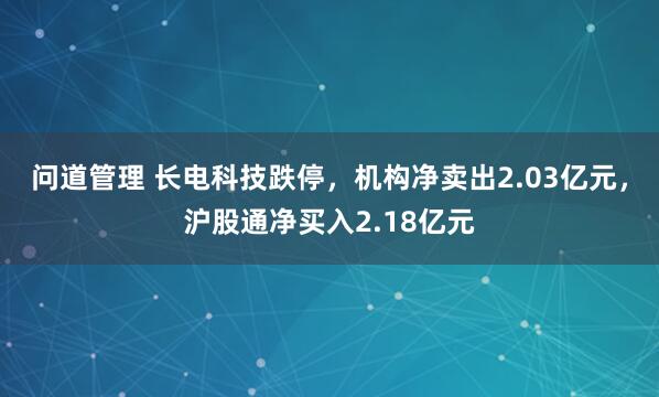 问道管理 长电科技跌停,机构净卖出2.03亿元,沪股通净买入2.18亿元